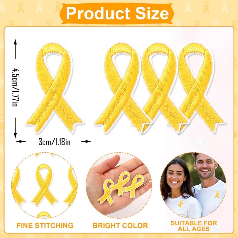 Augsun 30pcs Yellow Ribbon Iron on Patches Bone Cancer Awareness Embroidered Sew Applique Repair Patch Support Campaign Charity Donation Event DIY Crafts for Clothing Dress Backpack Hat Decorations ﻿ - Image 2